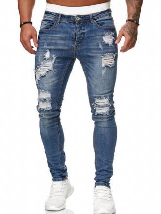 Pánské Džíny Pro Muže Chic Distressed Antique Design Skinny Deep Blue