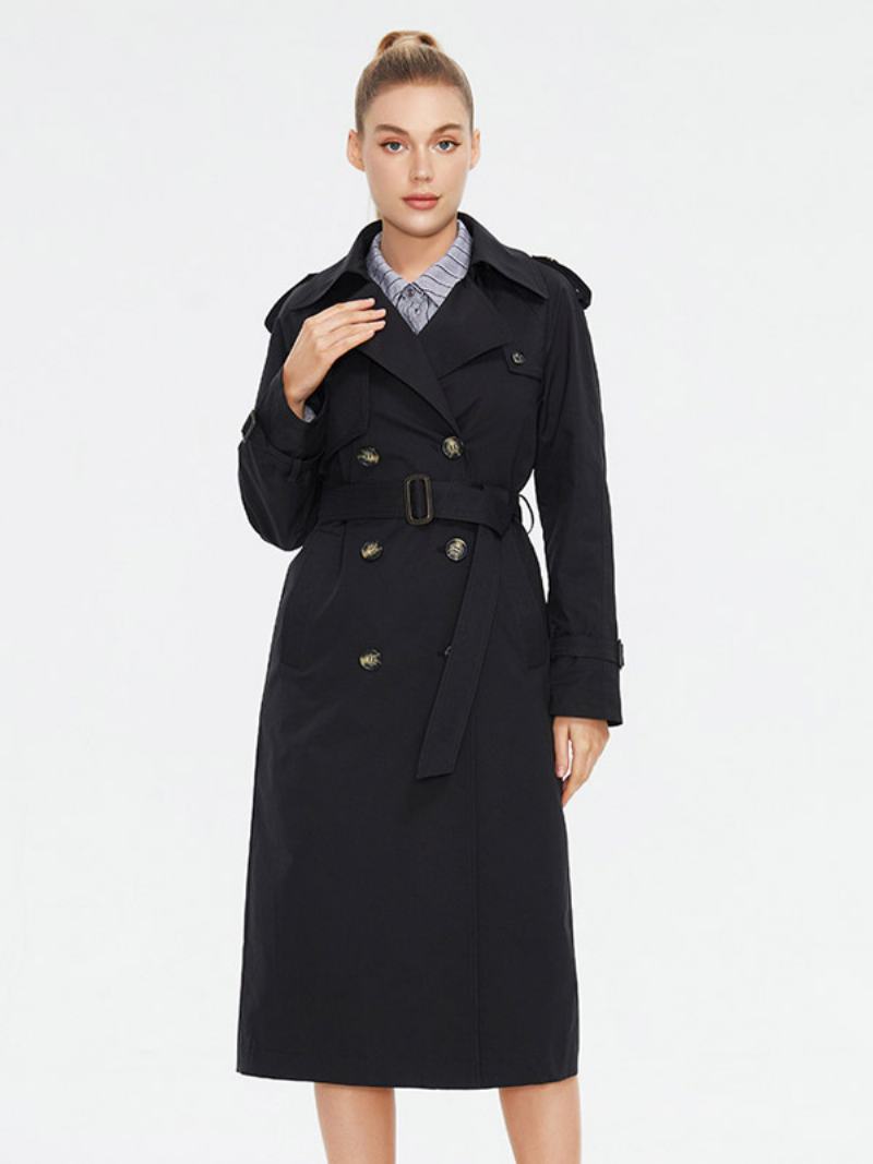 Dámský Trenčkot Turndown Collar Double Breasted Belted Outerwear