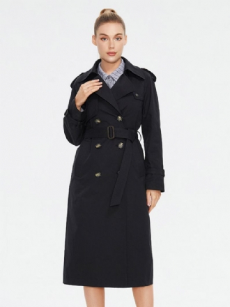 Dámský Trenčkot Turndown Collar Double Breasted Belted Outerwear