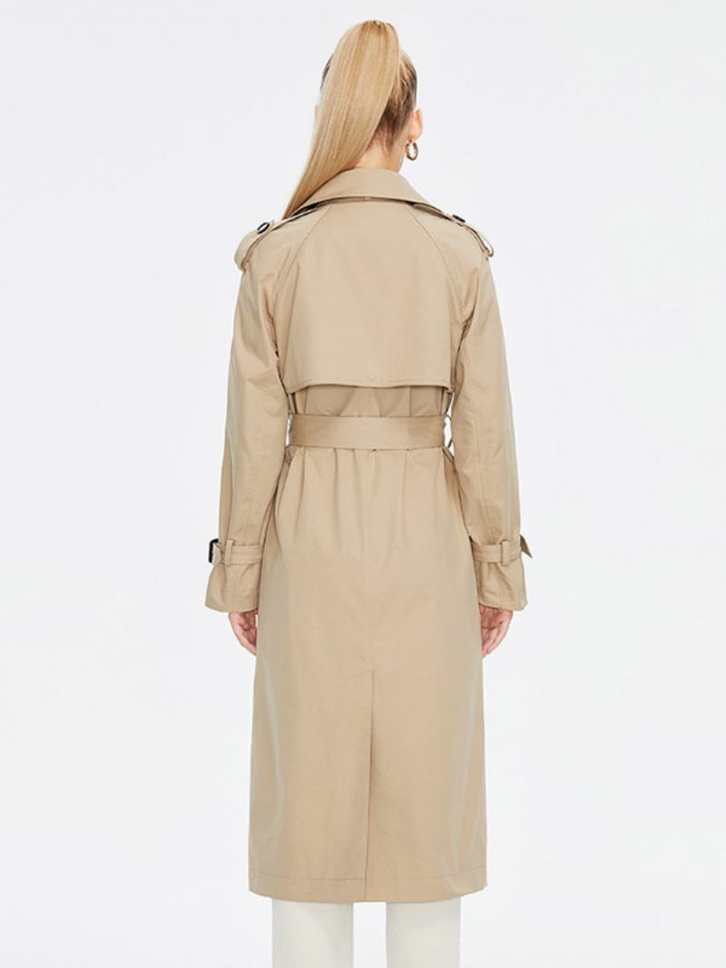 Dámský Trenčkot Turndown Collar Double Breasted Belted Outerwear - Khaki