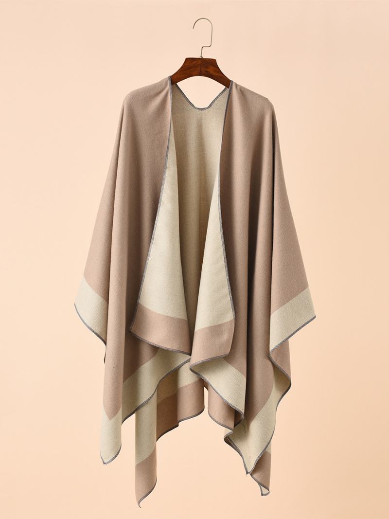 Dámské Barevné Blokové Pončo Daily Casual Cape - Khaki