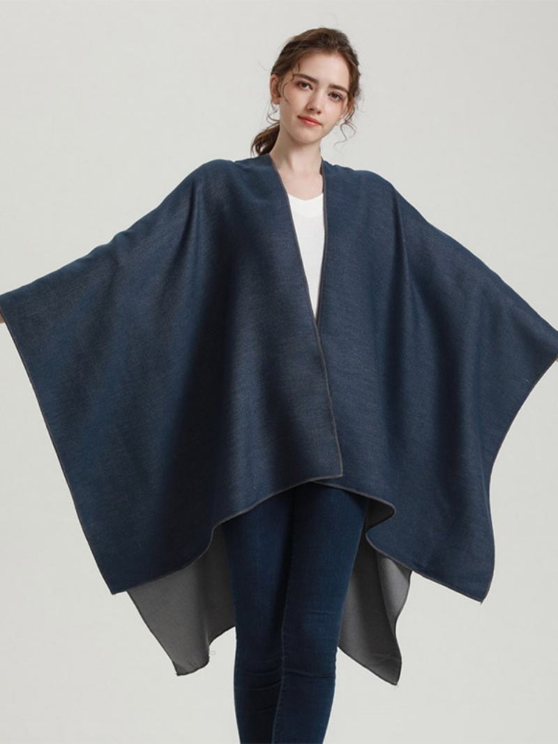 Dámské Cape Color Block Oversized Denní Ležérní Podzim Zimní Pončo - Tmavá Námořnická