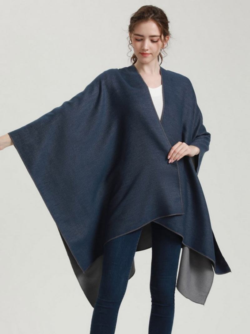 Dámské Cape Color Block Oversized Denní Ležérní Podzim Zimní Pončo - Tmavá Námořnická