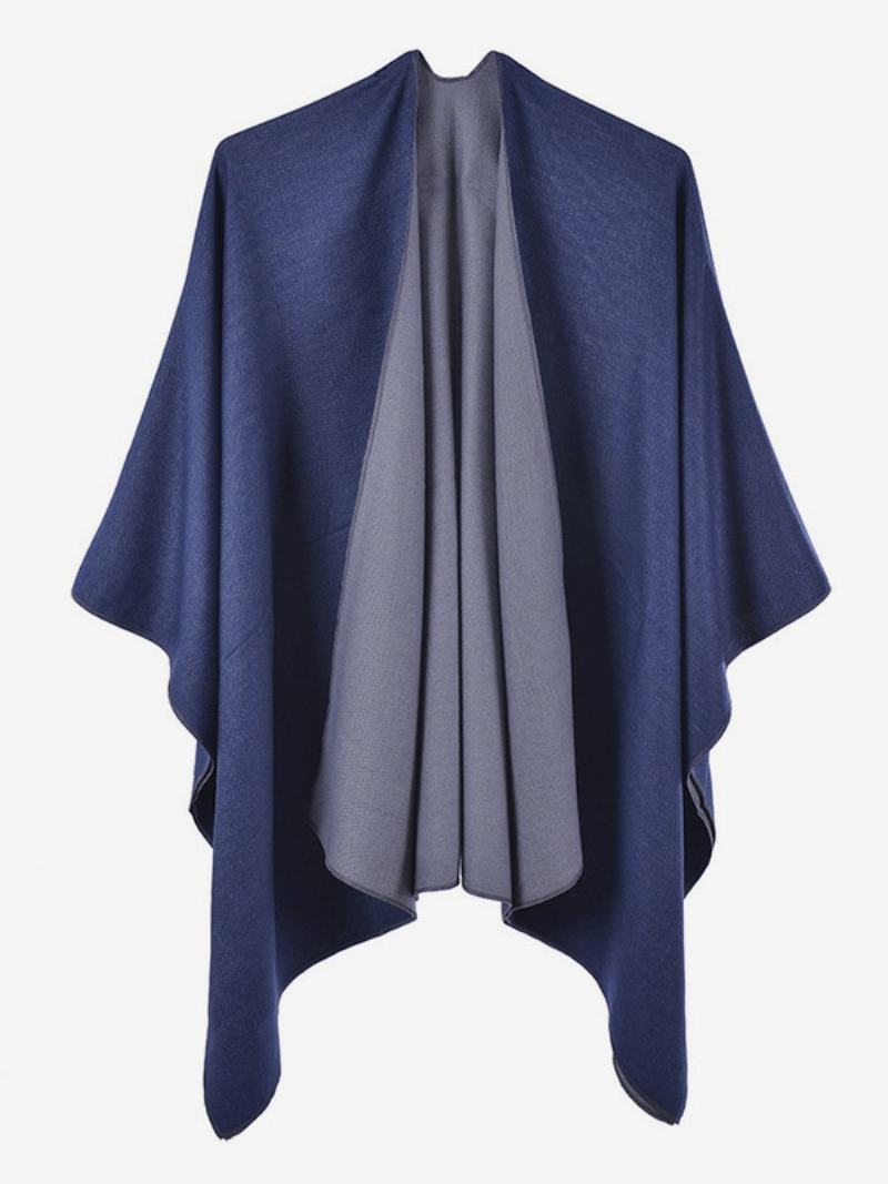 Dámské Cape Color Block Oversized Denní Ležérní Podzim Zimní Pončo - Tmavá Námořnická