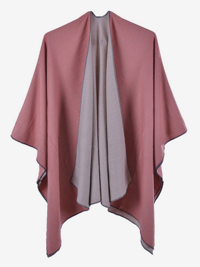 Dámské Cape Color Block Oversized Denní Ležérní Podzim Zimní Pončo - Růžová