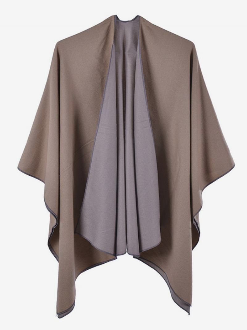 Dámské Cape Color Block Oversized Denní Ležérní Podzim Zimní Pončo - Khaki