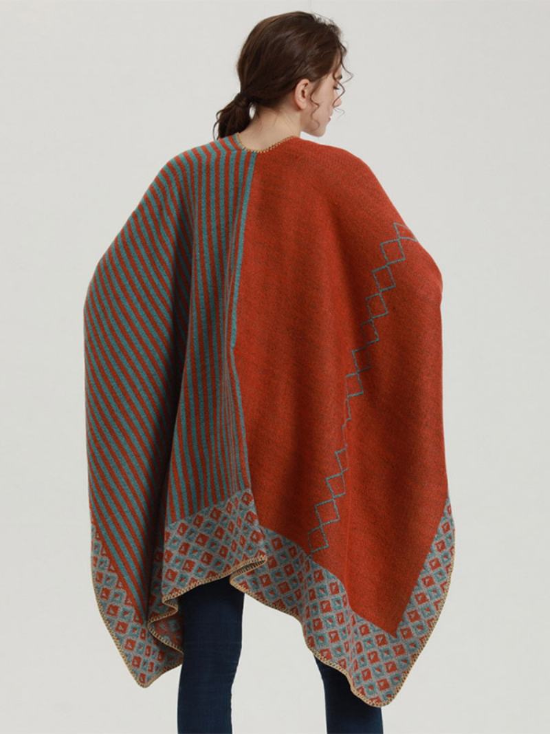 Dámské Cape Geometric Color Block Denní Ležérní Podzim Zimní Pončo - Oranžová