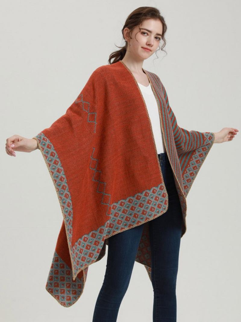 Dámské Cape Geometric Color Block Denní Ležérní Podzim Zimní Pončo - Oranžová