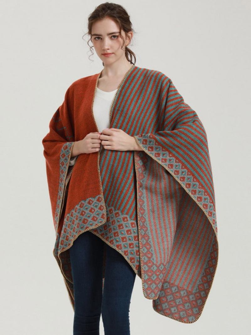 Dámské Cape Geometric Color Block Denní Ležérní Podzim Zimní Pončo - Oranžová