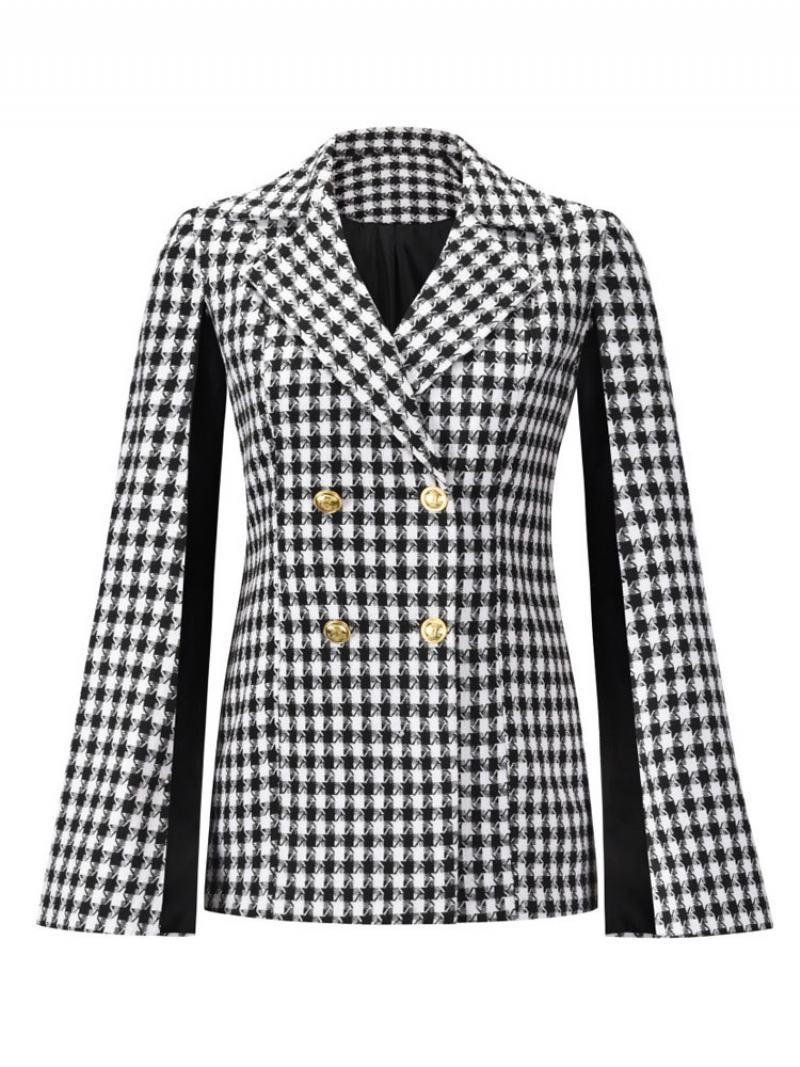 Dámské Jarní Svrchní Oblečení Cape Blazer Jacket Double Breasted Poncho - Černá