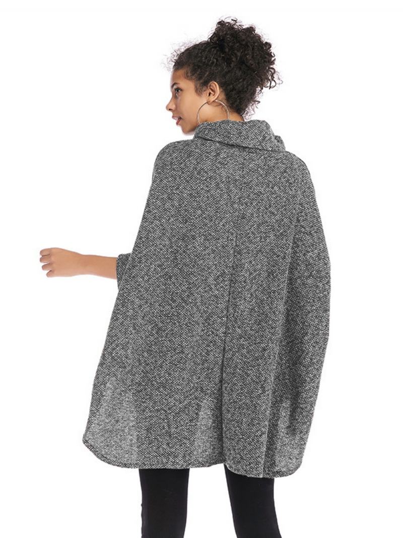 Dámské Polorukávy Cape Vysoký Límec Oversized Ležérní Elegantní Pončo - Světle Šedé