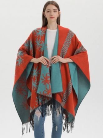 Dámské Pončo Cape Color Block Oversized Etnický Styl Podzim Zima