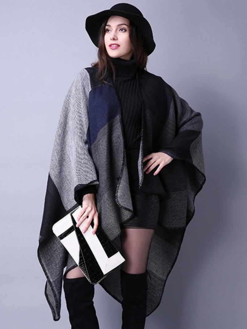 Dámské Pončo Color Block Black Poncho Nepravidelné Zateplení Oversized Piping Cape