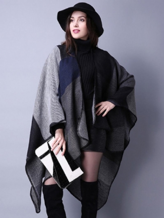 Dámské Pončo Color Block Black Poncho Nepravidelné Zateplení Oversized Piping Cape