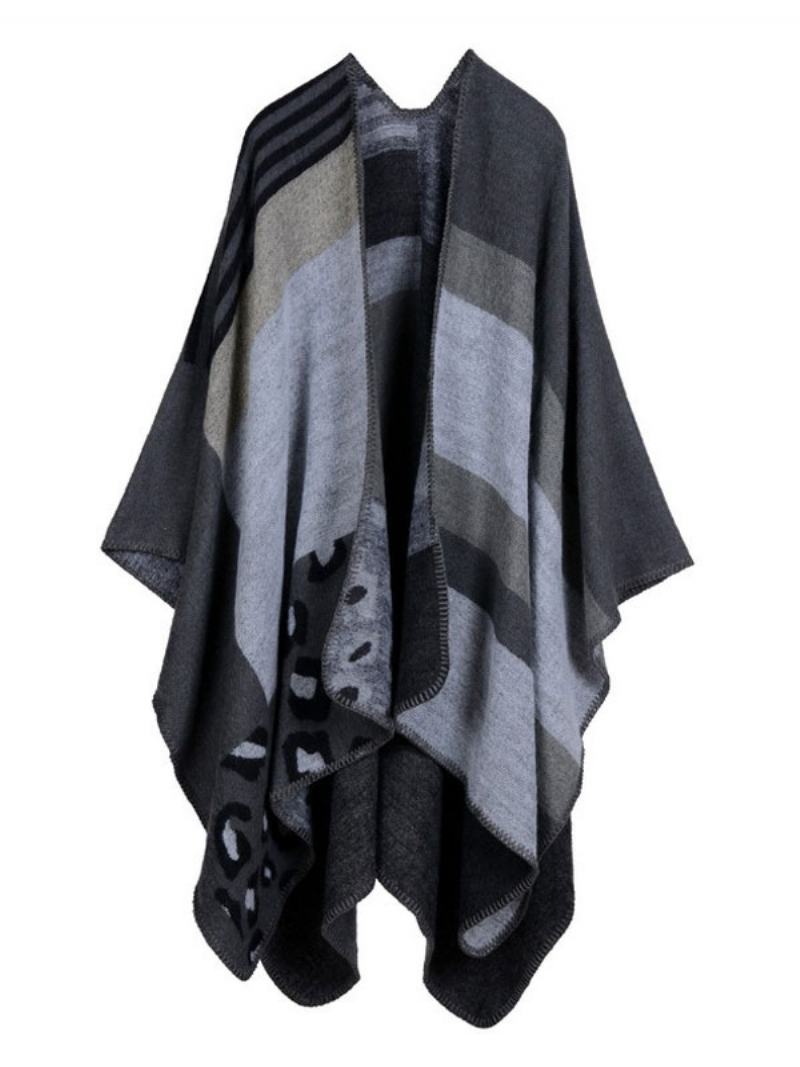 Dámské Pončo Color Block Black Poncho Nepravidelné Zateplení Oversized Piping Cape - Tmavě Šedá