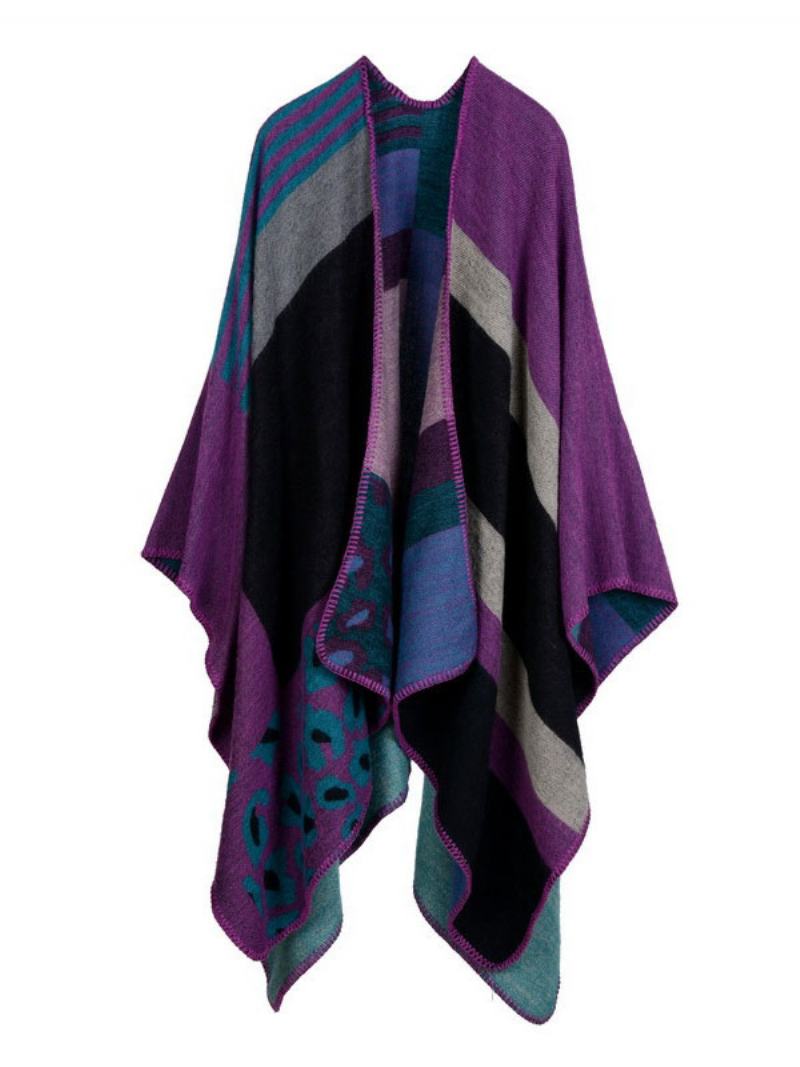 Dámské Pončo Color Block Black Poncho Nepravidelné Zateplení Oversized Piping Cape - Fuchsiová