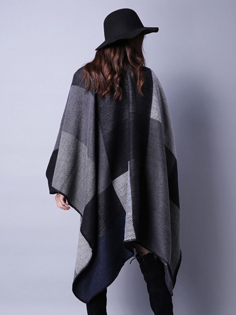 Dámské Pončo Color Block Black Poncho Nepravidelné Zateplení Oversized Piping Cape - Černá