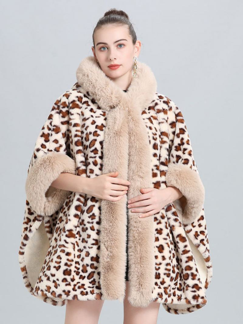 Dámské Pončo Kabát Leopard S Kapucí Cape Winter Outerwear - Světle Světle Žlutá