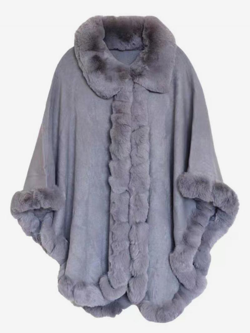 Dámské Pončo Kabát Z Umělé Kožešiny Cape Winter Outerwear - Světle Šedá