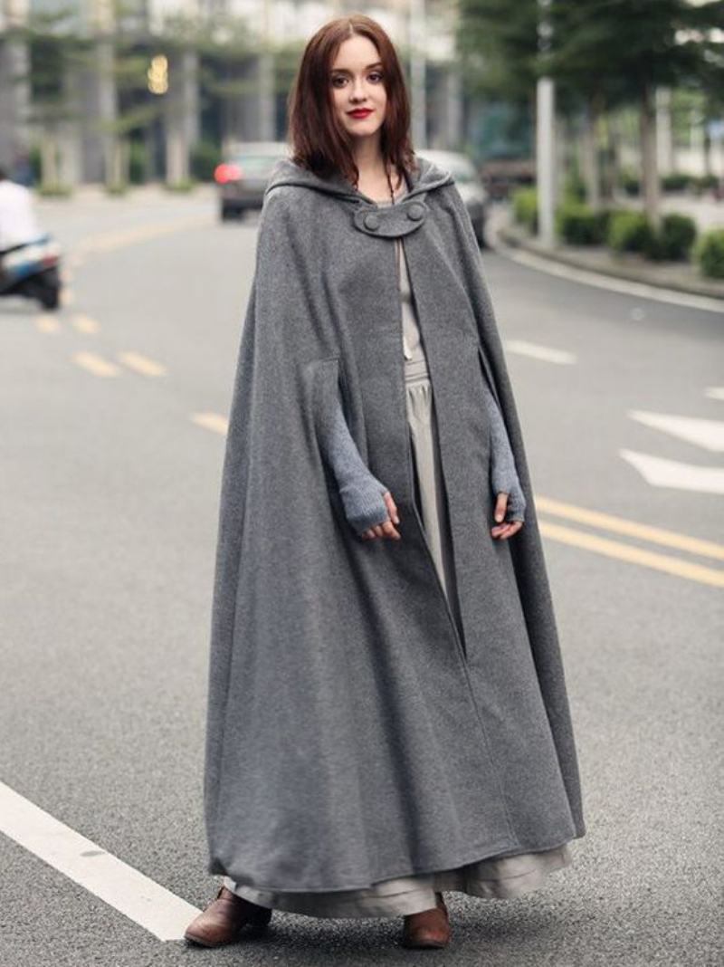 Dámské Pončo S Kapucí Hunter Green Poncho Oversized Cape - Šedá