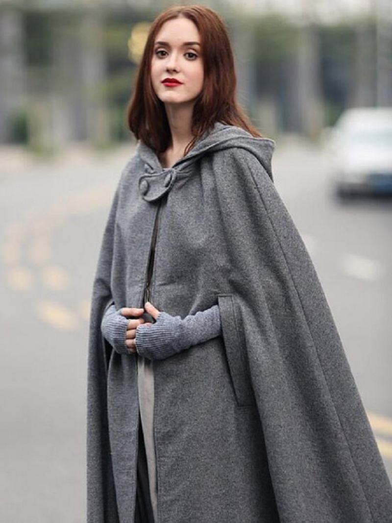 Dámské Pončo S Kapucí Hunter Green Poncho Oversized Cape - Šedá