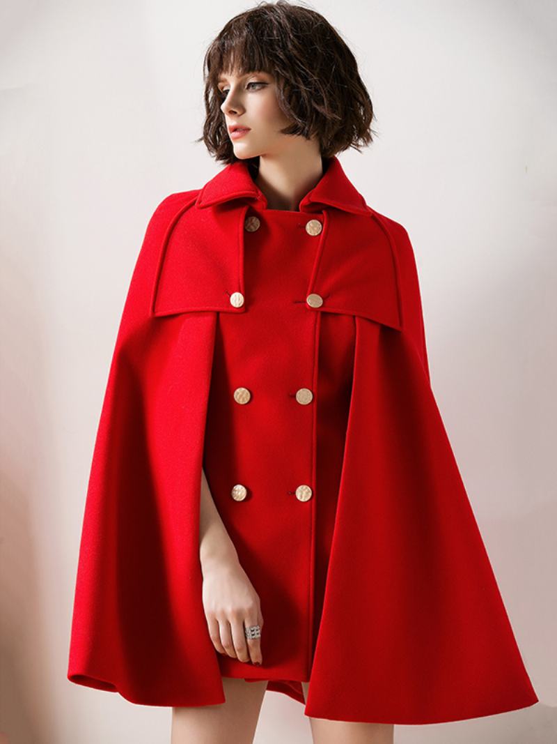 Dámské Červené Pončo Oversized Cape Coat Zimní Svrchní Oblečení