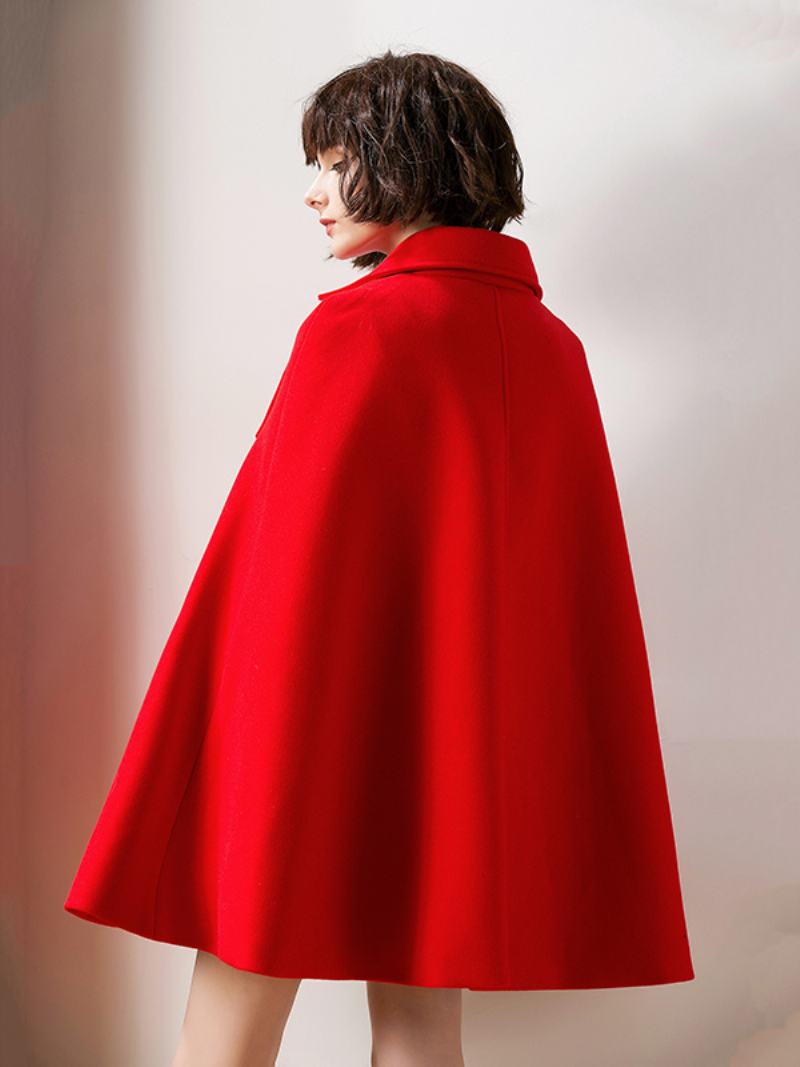 Dámské Červené Pončo Oversized Cape Coat Zimní Svrchní Oblečení - Červená