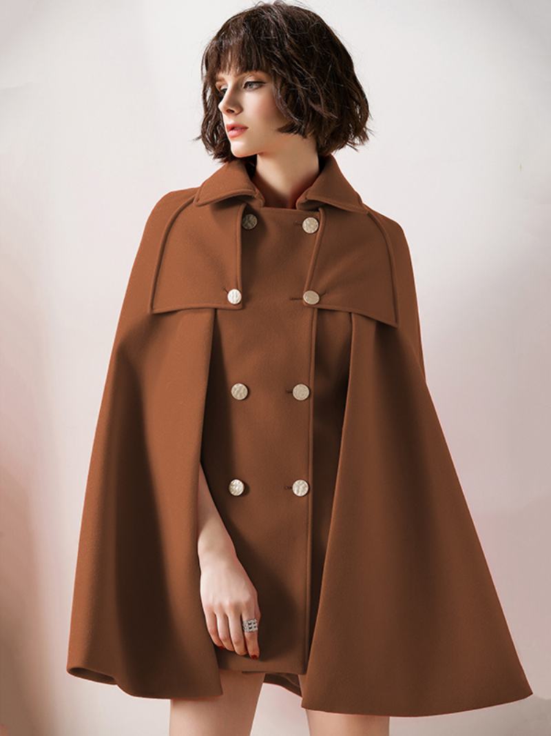 Dámské Červené Pončo Oversized Cape Coat Zimní Svrchní Oblečení - Kávově Hnědá