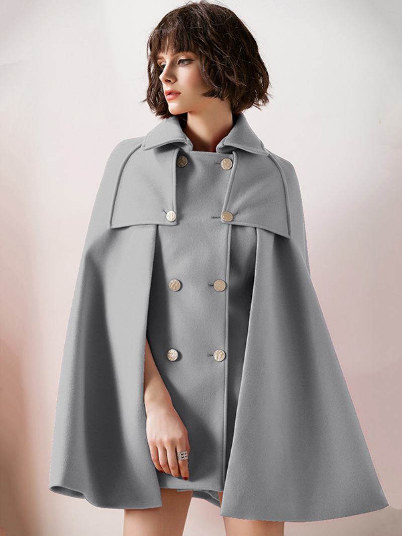 Dámské Červené Pončo Oversized Cape Coat Zimní Svrchní Oblečení - Šedá