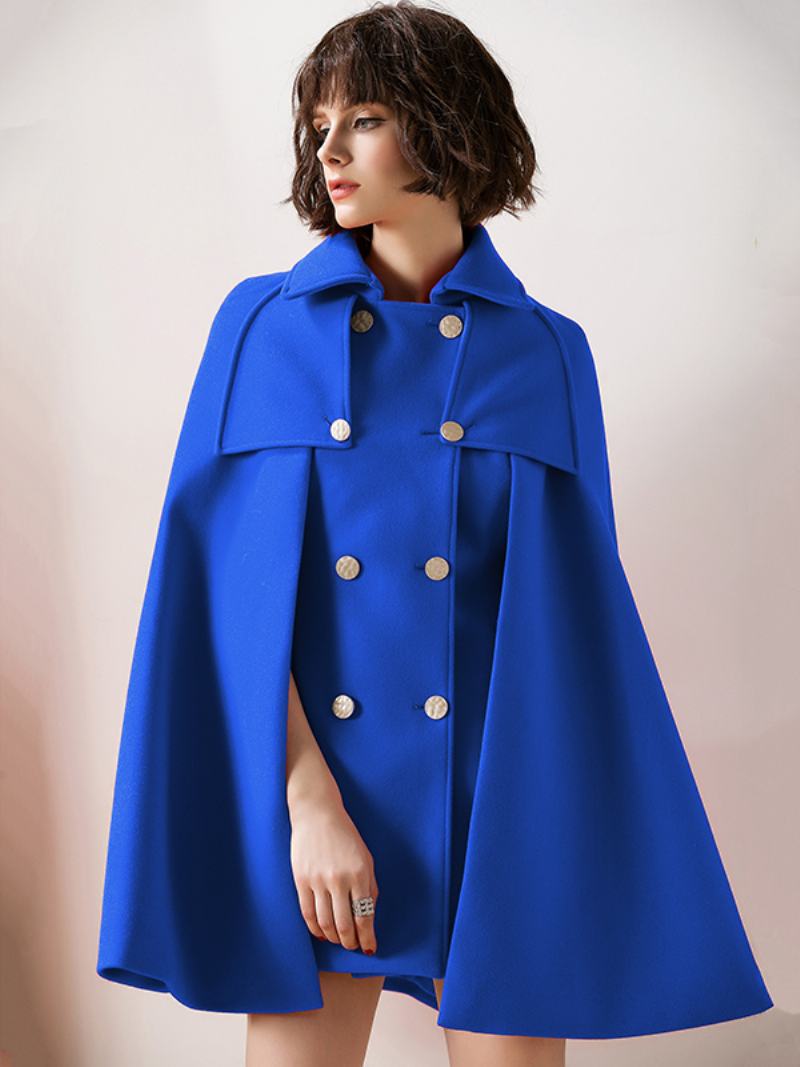 Dámské Červené Pončo Oversized Cape Coat Zimní Svrchní Oblečení - Královská Modrá