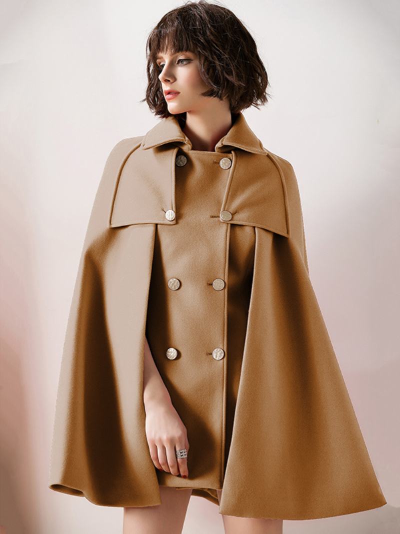 Dámské Červené Pončo Oversized Cape Coat Zimní Svrchní Oblečení - Velbloudí