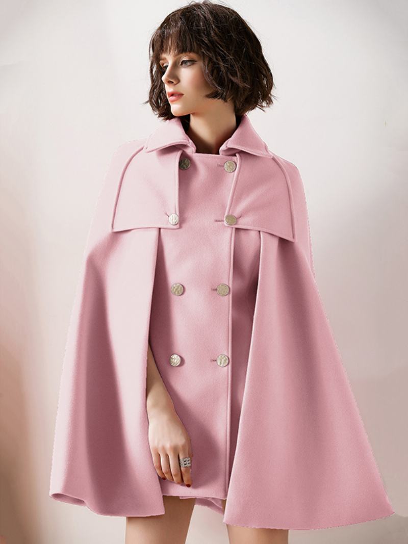 Dámské Červené Pončo Oversized Cape Coat Zimní Svrchní Oblečení - Růžová