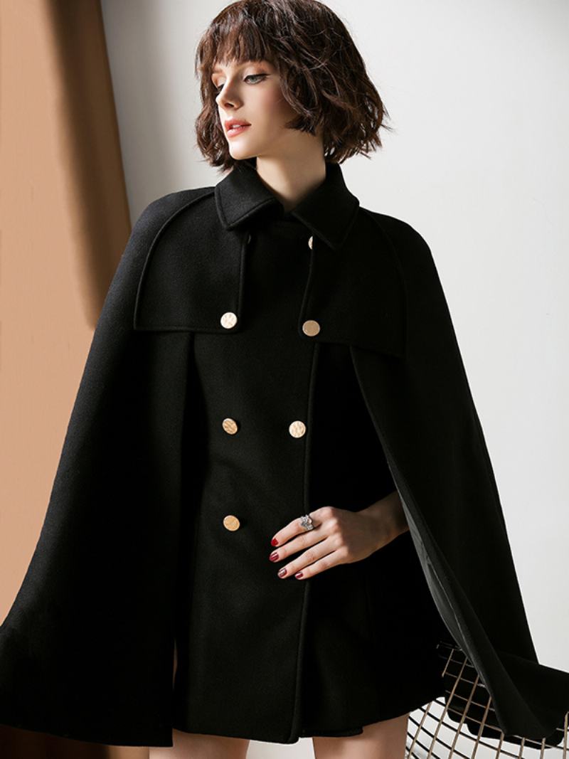 Dámské Červené Pončo Oversized Cape Coat Zimní Svrchní Oblečení - Černá