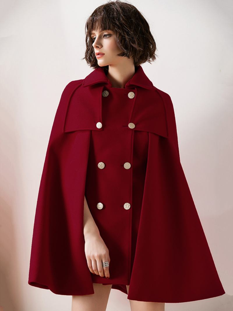 Dámské Červené Pončo Oversized Cape Coat Zimní Svrchní Oblečení - Vínová