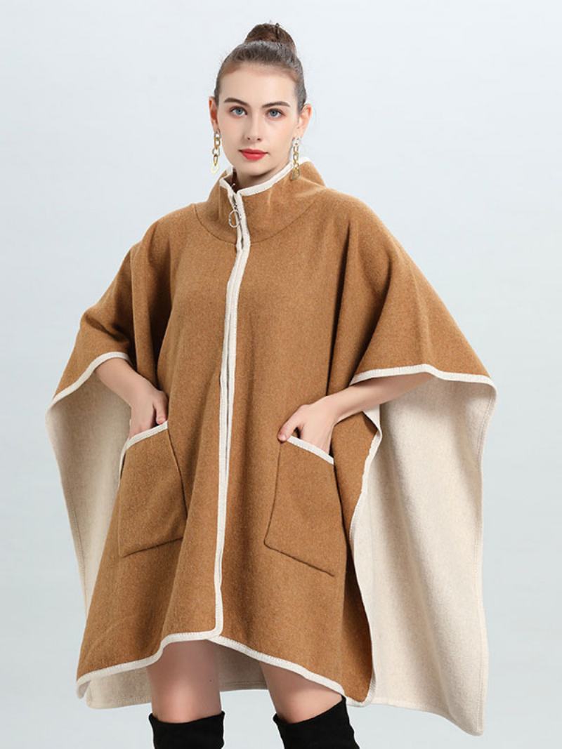 Dámský Pončo Kabát Oversized Cape Spring Svrchní Oblečení - Velbloud