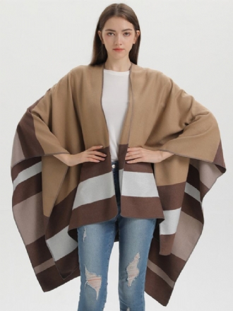 Oversized Ženy Cape Stripes Color Block Fall Winter Poncho