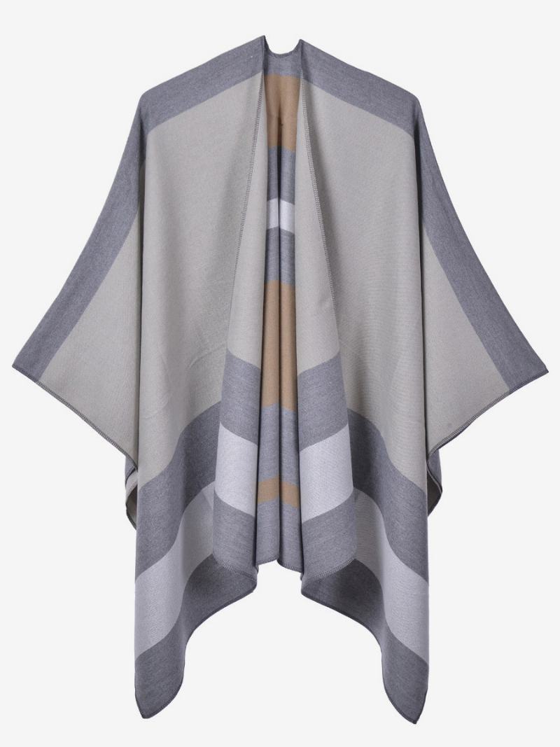 Oversized Ženy Cape Stripes Color Block Fall Winter Poncho - Žlutá