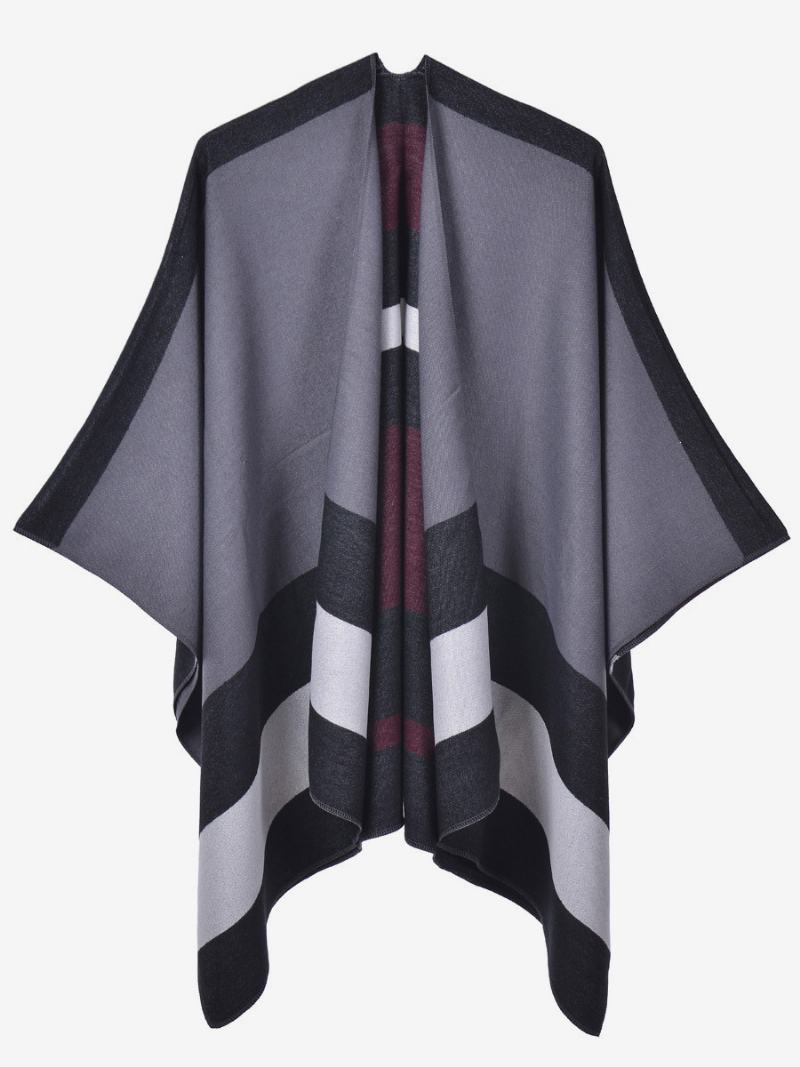 Oversized Ženy Cape Stripes Color Block Fall Winter Poncho - Vínová