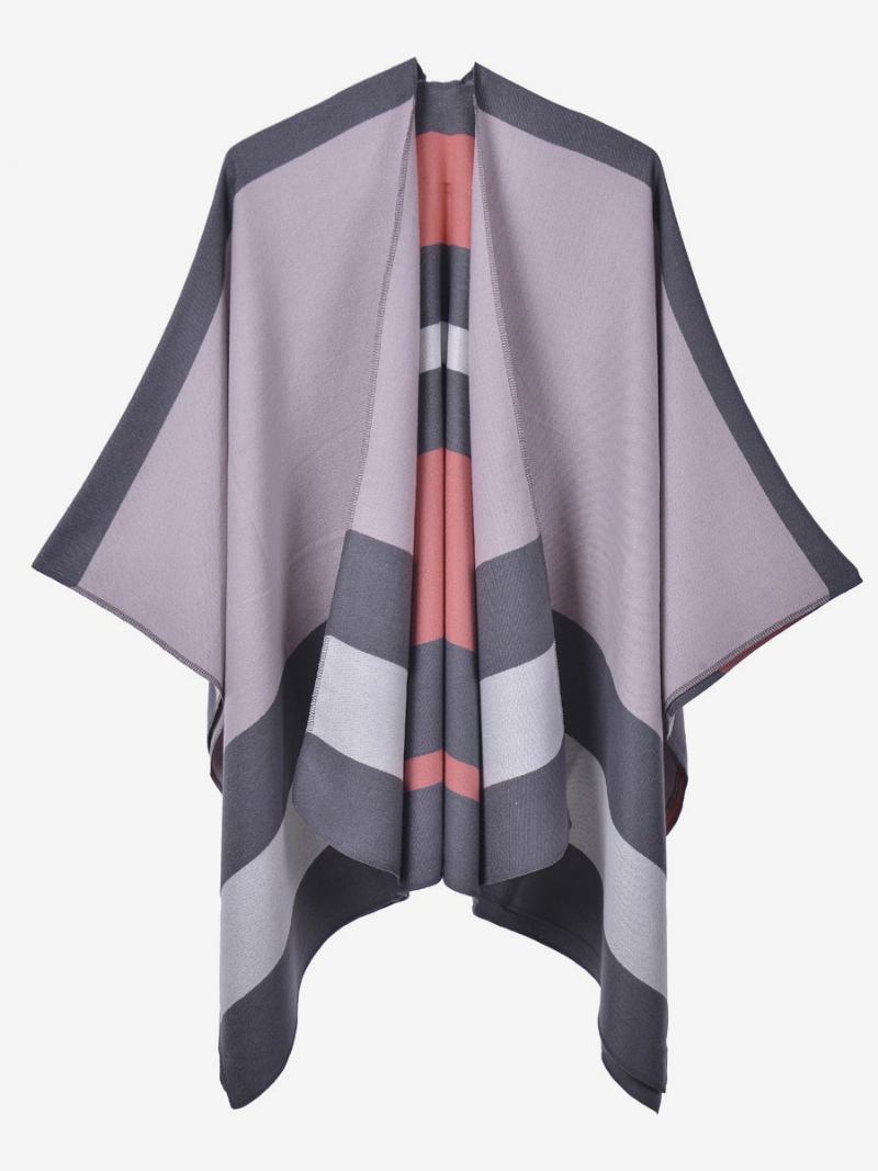 Oversized Ženy Cape Stripes Color Block Fall Winter Poncho - Růžová