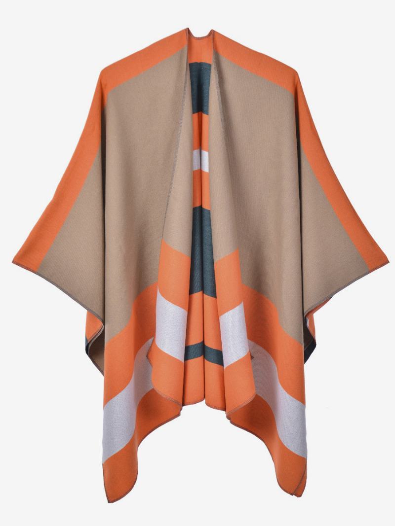 Oversized Ženy Cape Stripes Color Block Fall Winter Poncho - Oranžová