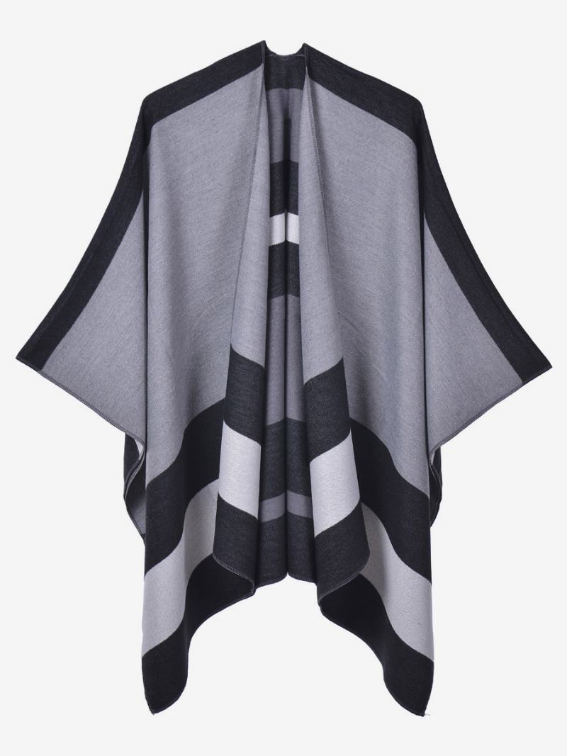 Oversized Ženy Cape Stripes Color Block Fall Winter Poncho - Černá