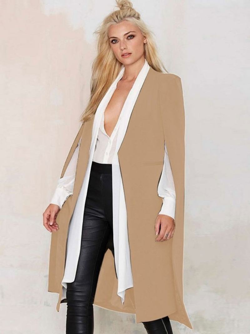 Pončo Pro Ženy S Výstřihem Do V Batwing Stretch Split Přední Cape - Khaki