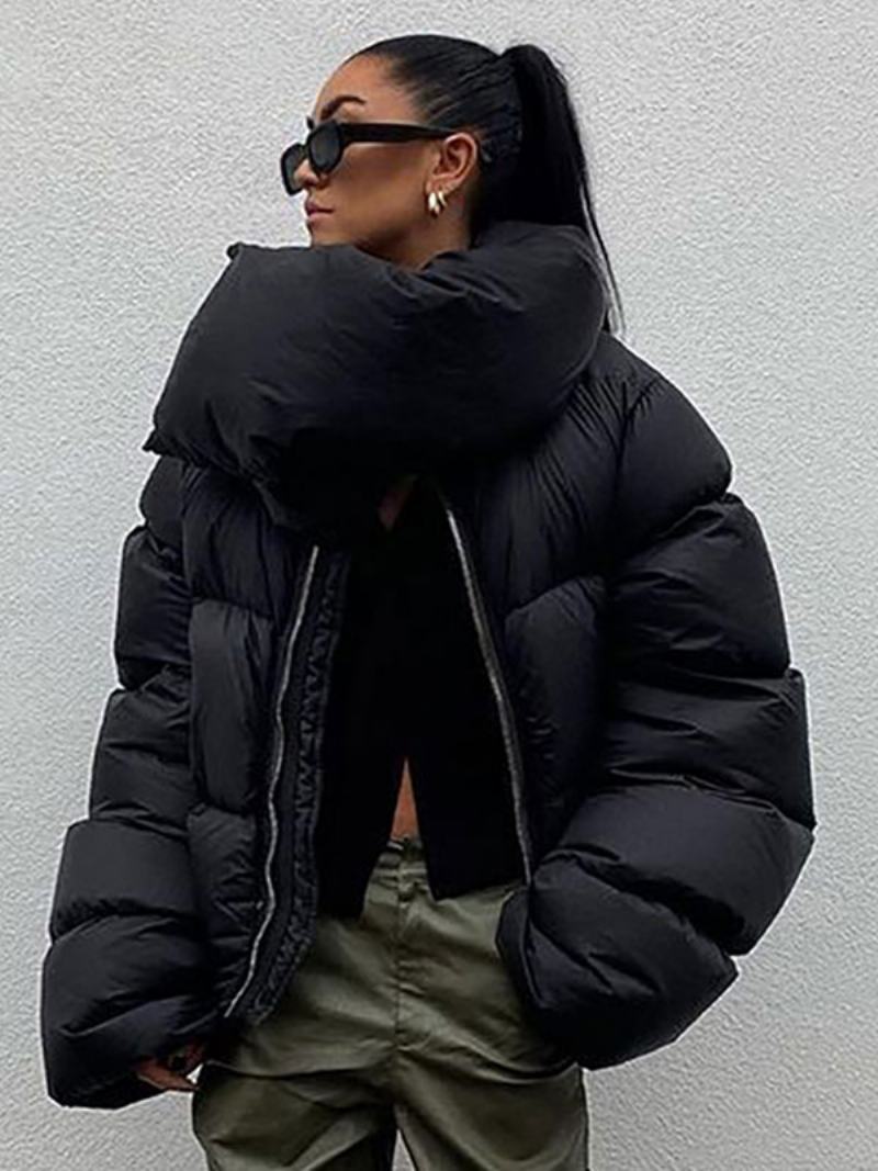 Dámské Kabáty Puffer Jacket Coats Black Stand Collar Winter Outerwear