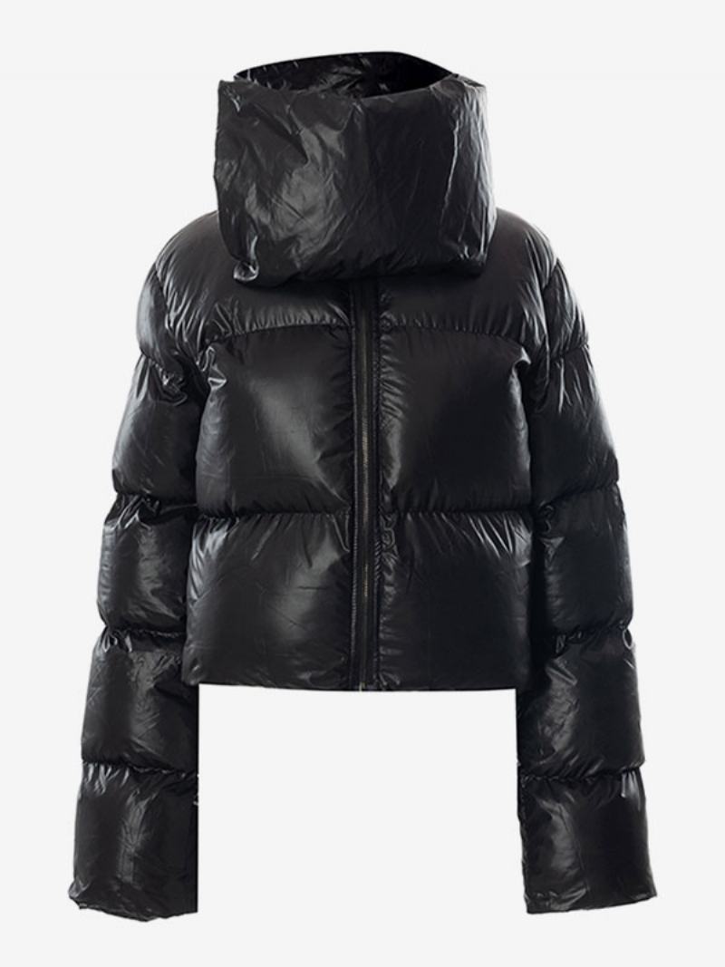 Dámské Kabáty Puffer Jacket Coats Black Stand Collar Winter Outerwear - Černá