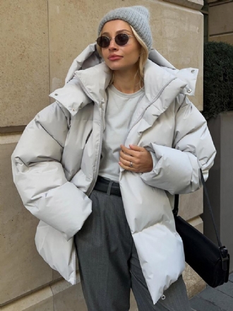 Puffer Coat Zip S Kapucí Jednobarevné Oversized Svrchní Oděvy Pro Ženy