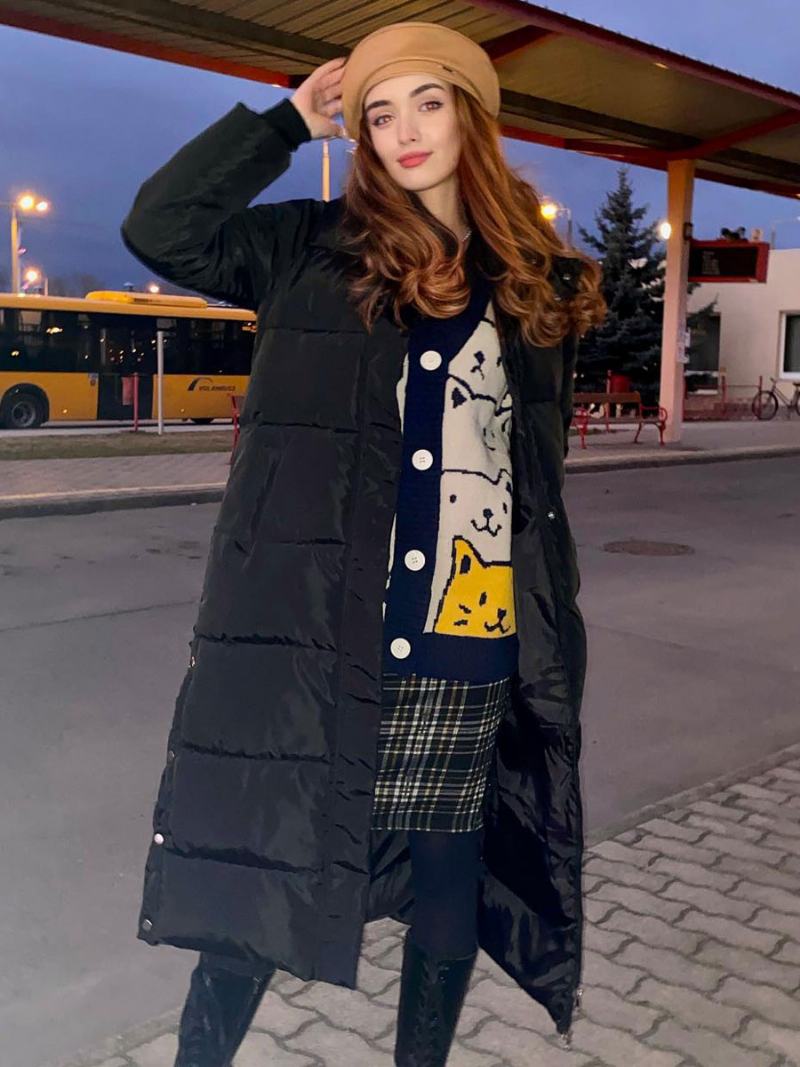 Puffer Coats Ecru Bílé Zimní Dlouhé Svrchní Oblečení Pro Ženy - Černá