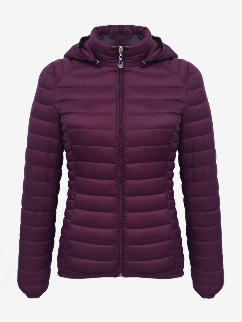 Puffer Coats Růžové Bavlněné Zimní Teplé Svrchní Oblečení S Kapucí Pro Ženy - Vínová