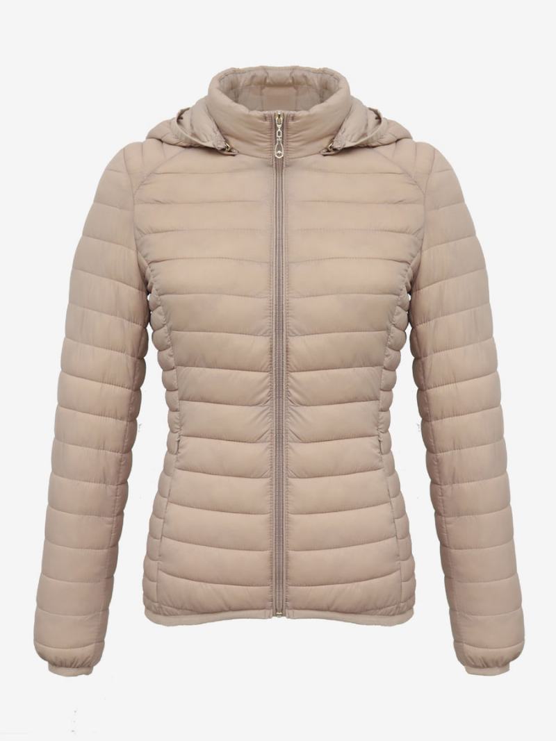 Puffer Coats Růžové Bavlněné Zimní Teplé Svrchní Oblečení S Kapucí Pro Ženy - Béžová