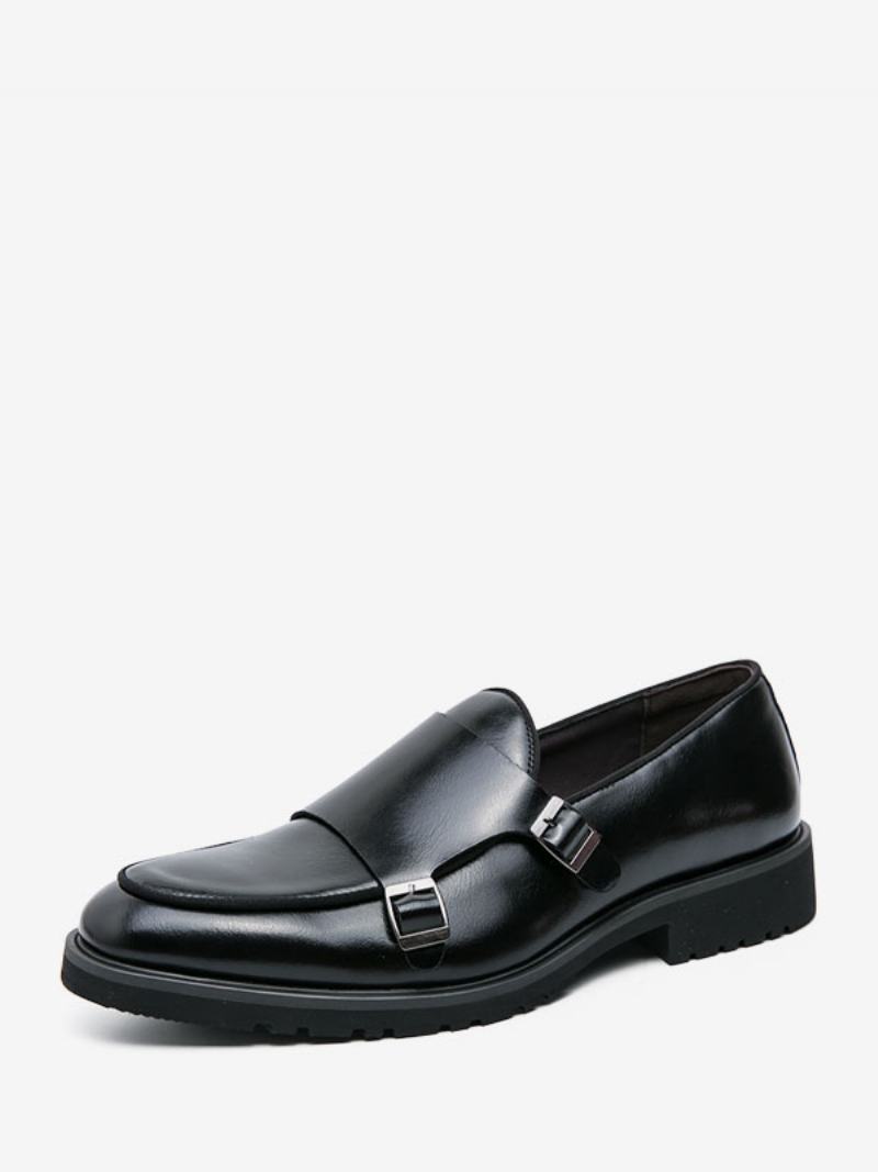 Pánské Společenské Boty Moderní Kulatá Špička Monk Strap Slip On - Černá