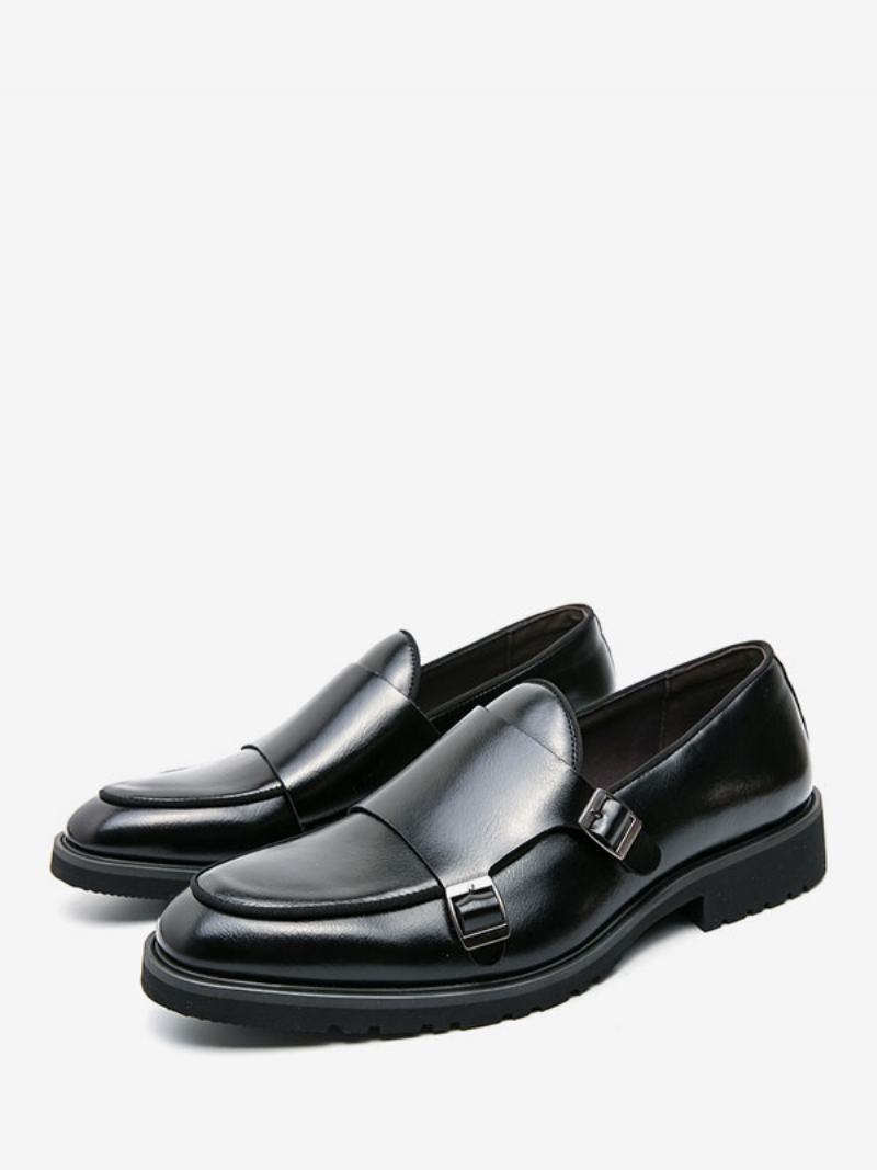 Pánské Společenské Boty Moderní Kulatá Špička Monk Strap Slip On - Černá